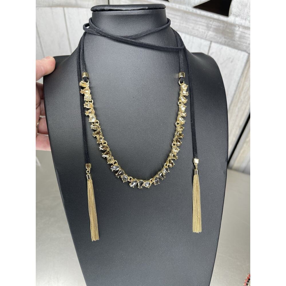 Stella & Dot Brown Gem Crystal Black Long Necklace Wrap Choker Fashion Jewelry